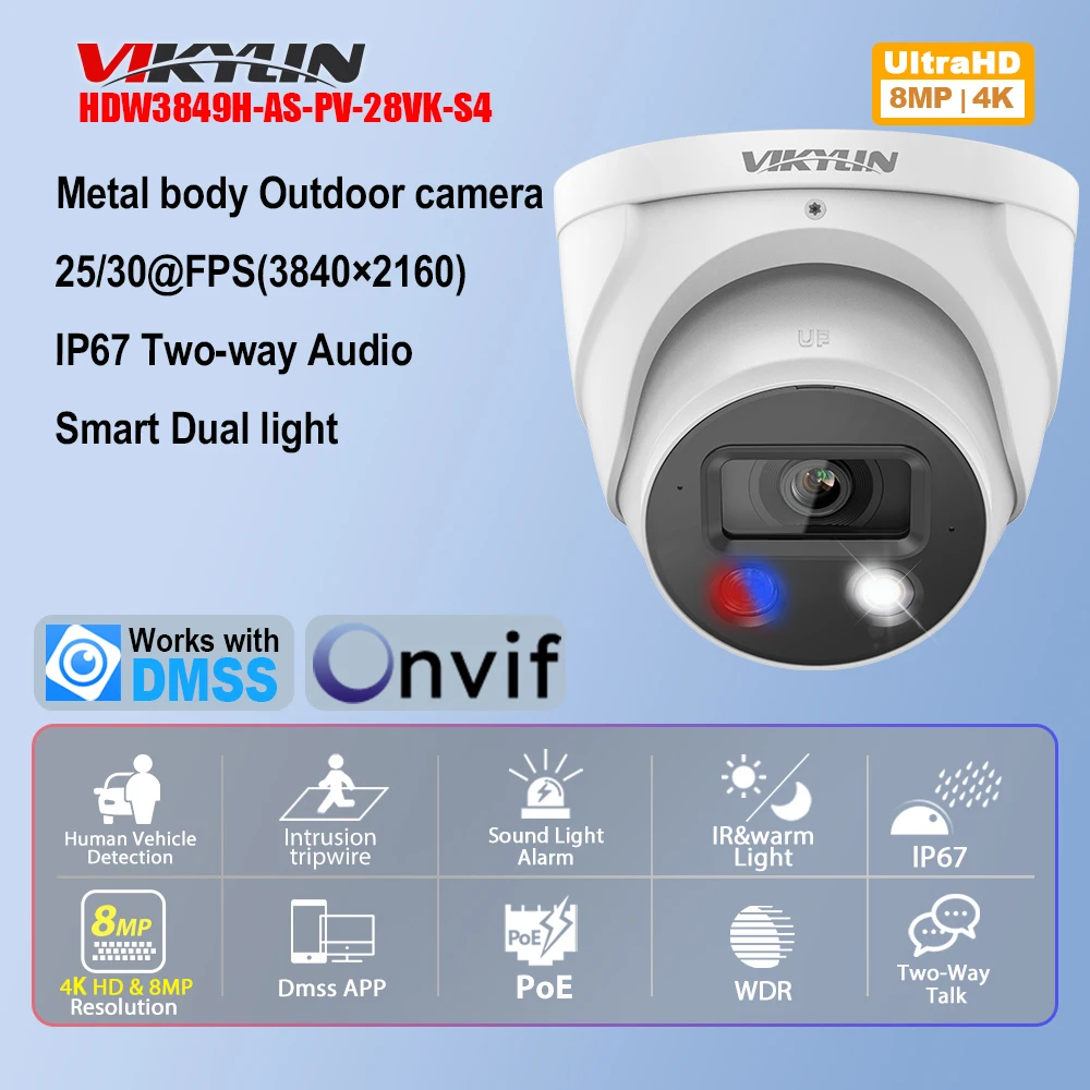 

Vikylin WizSense 8MP Full Color Night Vision SMD4.0 Two-Way Talk Outdoor Video Surveillance IP Camera DH OEM HDW3849H-AS-PV-S4