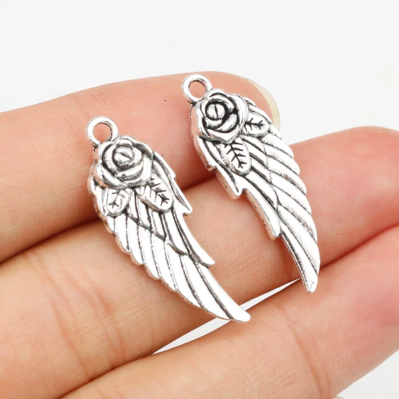 10 sztuk 31x11mm Antique Silver Plated skrzydła i ręcznie robiony wisiorek: DIY dla bransoletka naszyjnik — zdjęcie 4