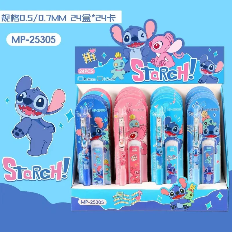 

4/24 шт., набор механических карандашей Disney Stitch 0,5 мм, сменный блок для канцелярских принадлежностей, не легко сломать, автоматический карандаш, оптовая продажа, подарки