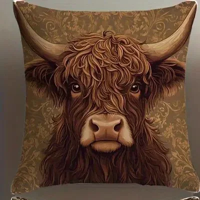 Home Decor Highland Cows With Floral Pattern Pillow Covers Pattern Cushion Cover Suitable For Sofa Bedroom Car Pillow Cover