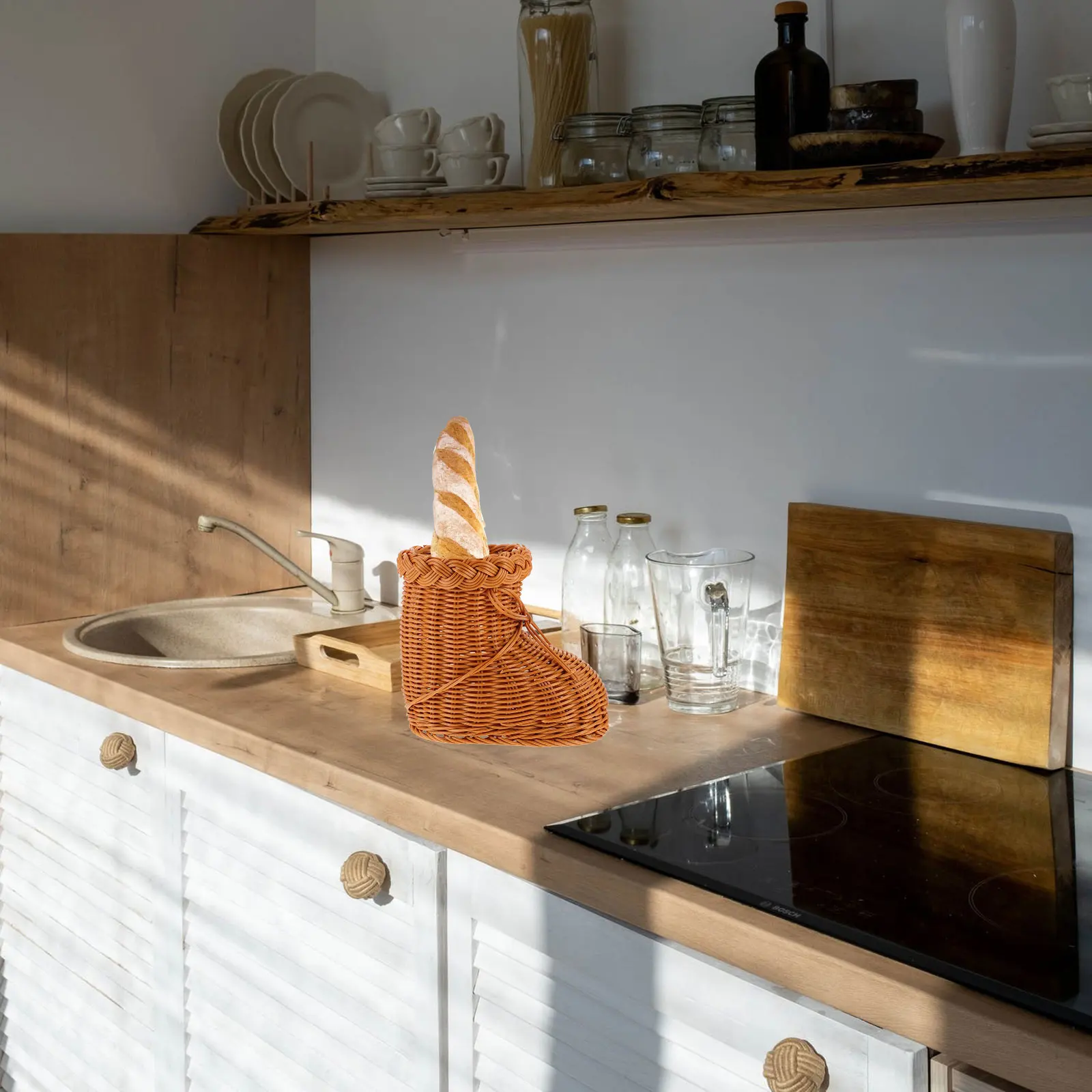

Woven Storage Basket Imitation Rattan Decorative ganizer Bread Fruit Kitchen Holder Desktop Picnic Safe Material Use