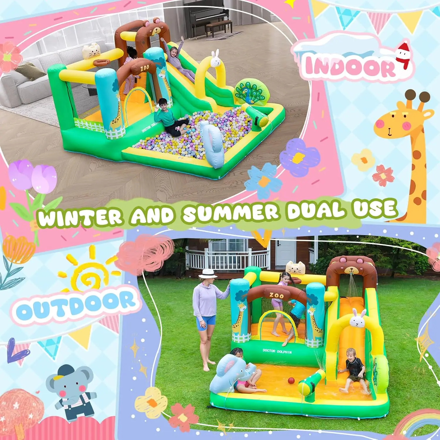 Toboggan aquatique gonflable, maison de rebond pour enfants de 3 à 6 ans, parc aquatique gonflable avec piscine anti-éclaboussures, château gonflable pour humide et sec