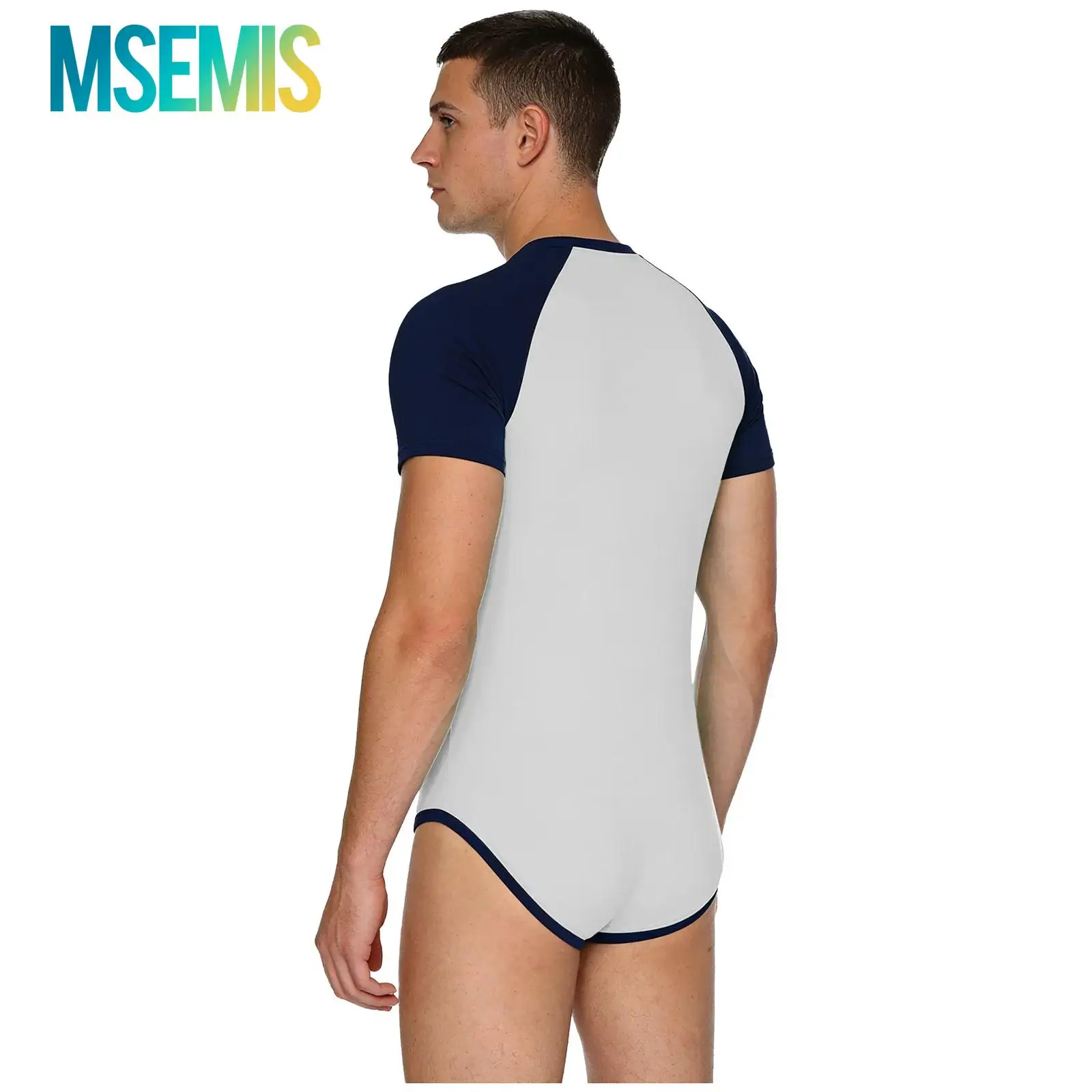 Swimwear Mens Openable Crotch Bodycon Leotard Jumpsuit Swimsuit Bodysuit Rompers Short Sleeve Gym Sports Swimming Bodysuit