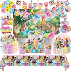 Princess Birthday Party Pink Princess Theme Tableware Napkins Tablecloth Cup Plate Balloon Girls Birthday Party Decoration Gifts