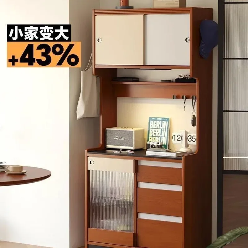 Medieval Solid Wood Brown Dining Side Cabinet Wall Mounted Narrow Wine Storage Unit Household Entrance Organizer Furniture