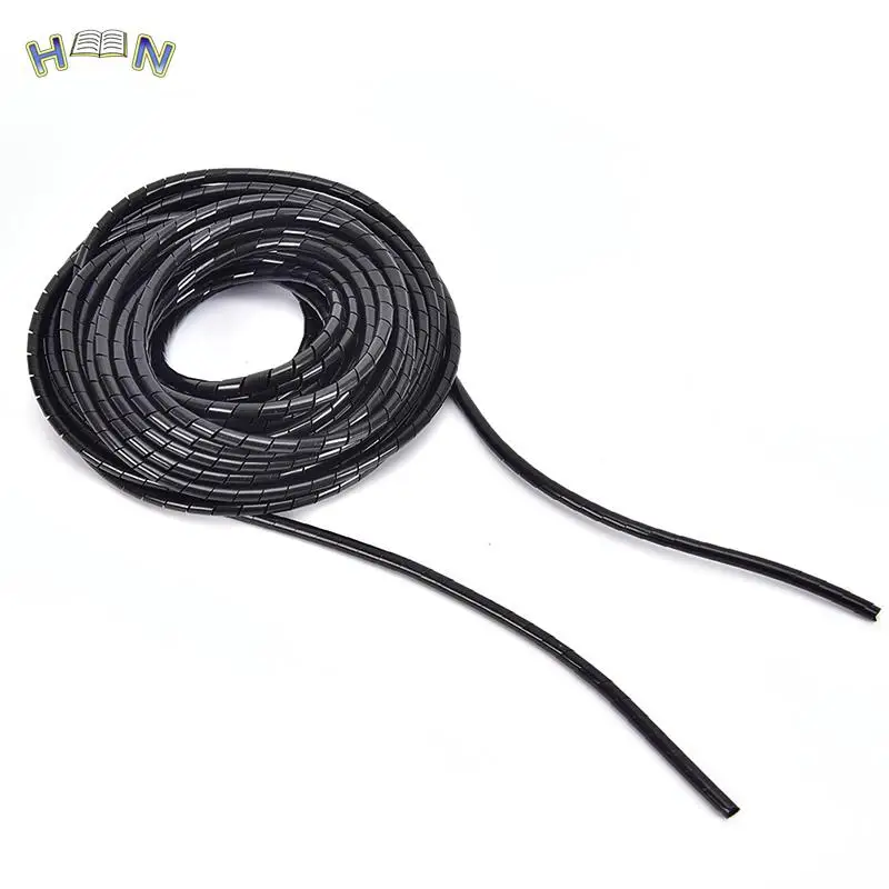 6mm Outside Dia 17M PE Sheath Tube Spiral Range Cache Cable Cord Wire Organizer PC TV Black