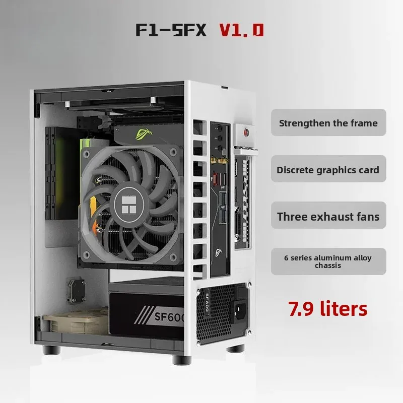 7.9L ITX Mini PC Case F1‑SFX, SFXL PSU Gaming Chassis, Compact Computer Shell With Cooling Holes & Double‑Sided Chamfer