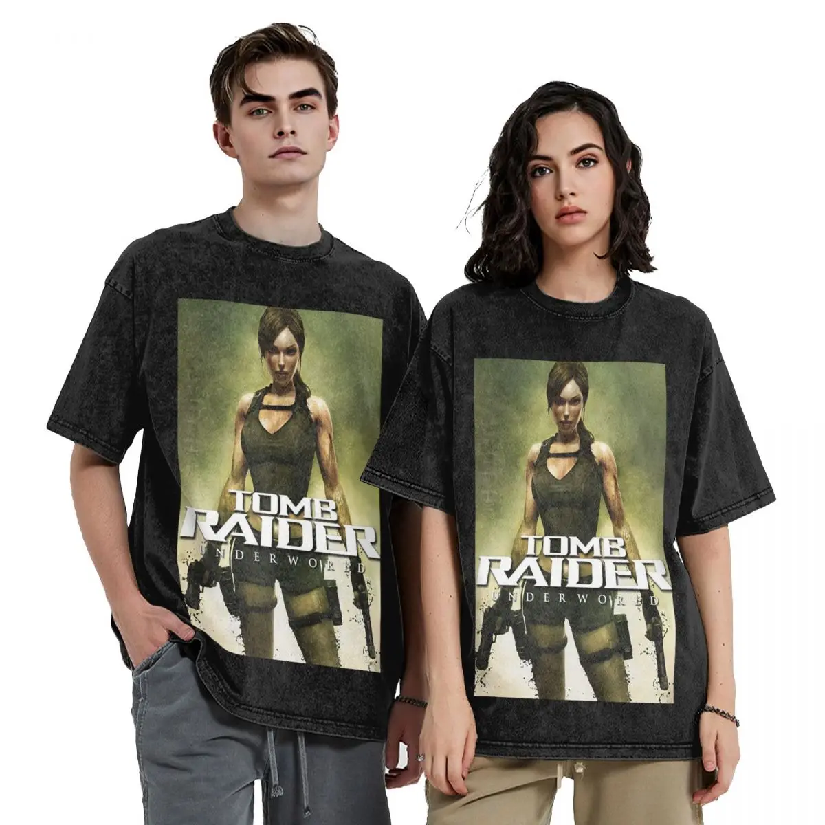 Tomb Raider Lara Croft Games Angelina Jolie Gaming Rise Reboot Croft Manor Washed T Shirts Short Sleeve Hip Hop T-Shirt Tops Tee
