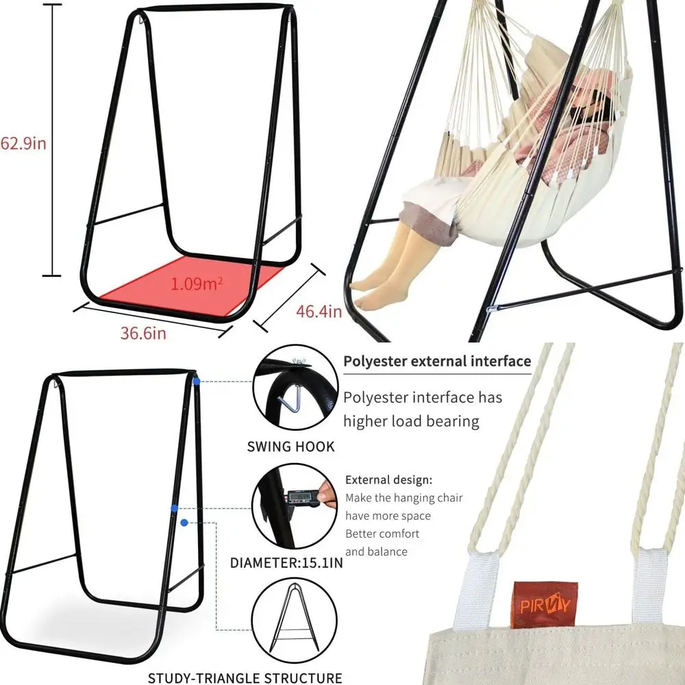 

Прочное кресло-гамак для дома и улицы с большими мягкими качелями, простая сборка, вмещает до 500 фунтов, сверхпрочная белая стальная подставка