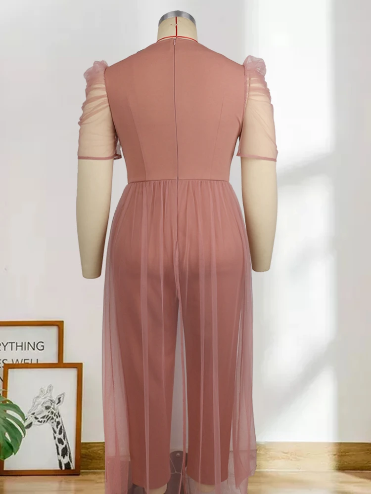 Bodycon Jumpsuit Nữ Cổ V Tay Ngắn Cao Cấp Quần Ống Rộng Áo Liền Quần Plus Kích Thước 4XL 5XL Văn Phòng Tiệc Tối bodysuits