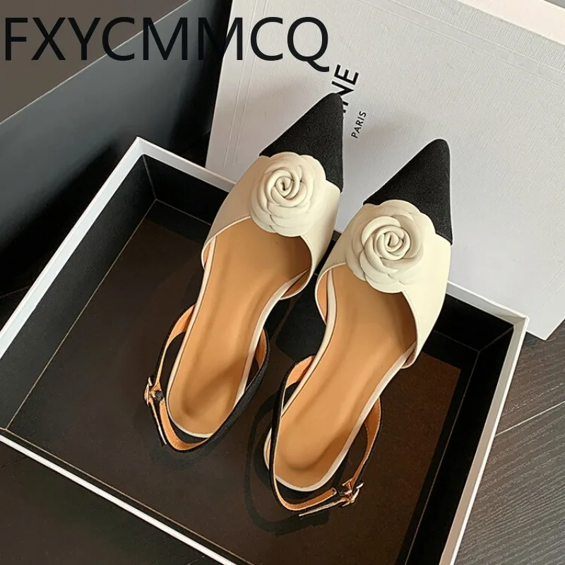 

FXYCMMCQ Spring/Summer Flat Size 34-42 Straight Buckle with Flower Pointed Toe Commuter Wear Women's Sandals F862