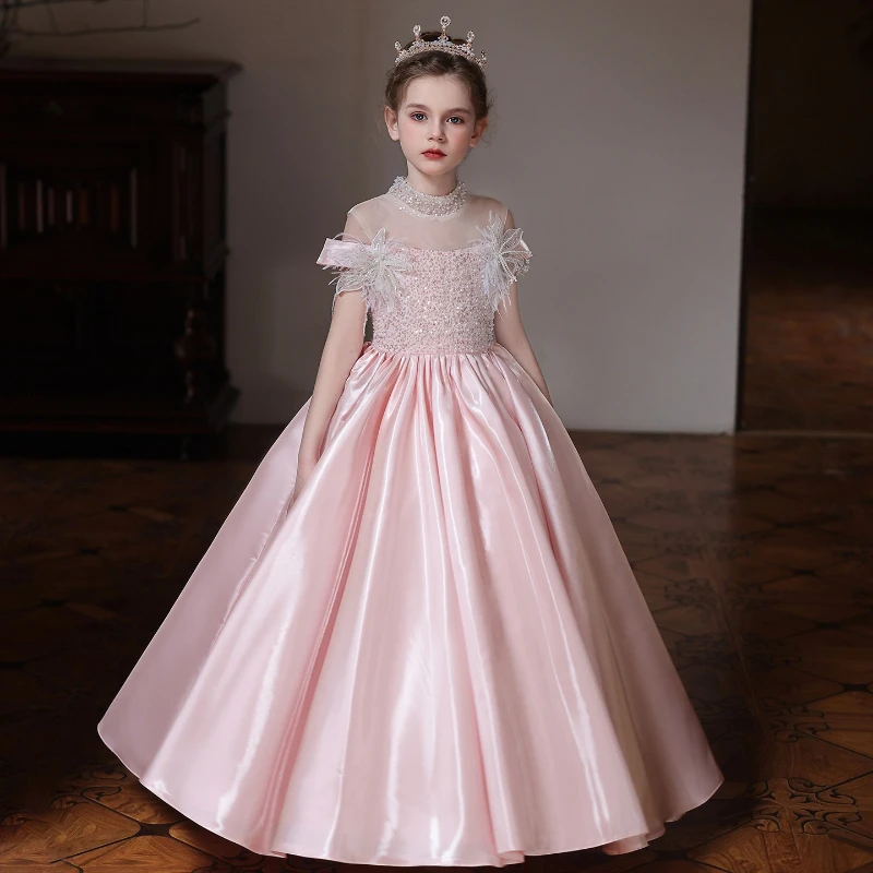 2026 Children Girls Pink Elegant Fashion Formal DressesPrincess Gown Violin Performance Outfit New Kids Birthday Party Banquet
