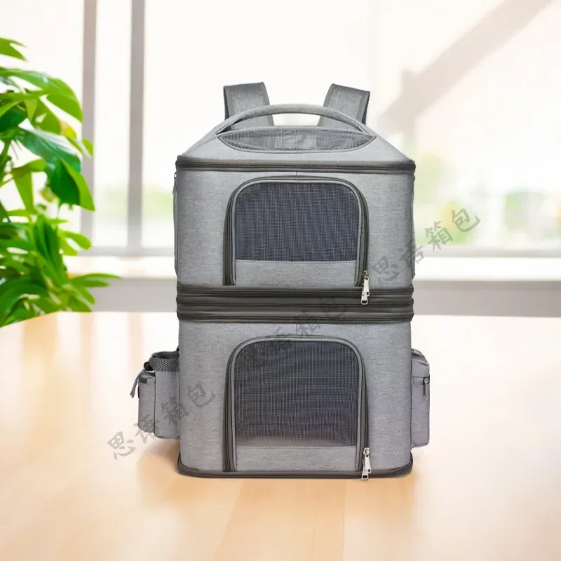 2 Layers Pet Backpack Foldable Detachable Carrier for Outdoor Travel Aviation Box for Cats and Dogs Dual-Layer Pet Carrier