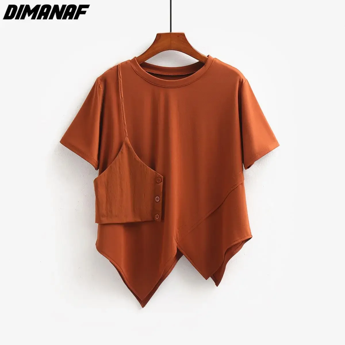 

Dimanaf 2024 New Women T-Shirt Bat Female Solid O-Neck Buttons Pockets Cotton Loose Short Sleeve Big Size Tops&Tees Yellow