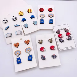 Baseball Softball Football Sports Stud Earrings set Heart Shape Sports Wood Earring for Women Ball Game Earrings Jewelry