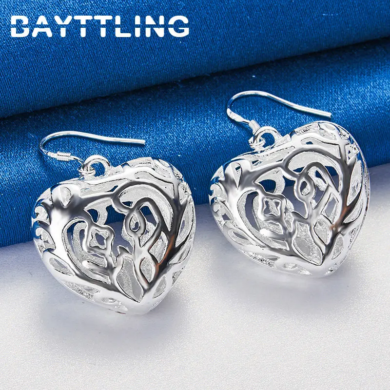 

BAYTTLING 925 Sterling Silver Exquisite 40MM Heart Earrings For Women Girlfriend Fashion Charm Wedding Jewelry Accessories