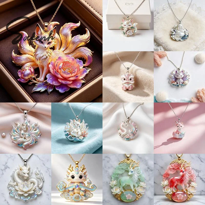 Mythology Nine Tailed Fox Pendant Necklace Peony Blossom Pendant High End Neck Jewelry Daily Wear Jewelrys Gift For Women