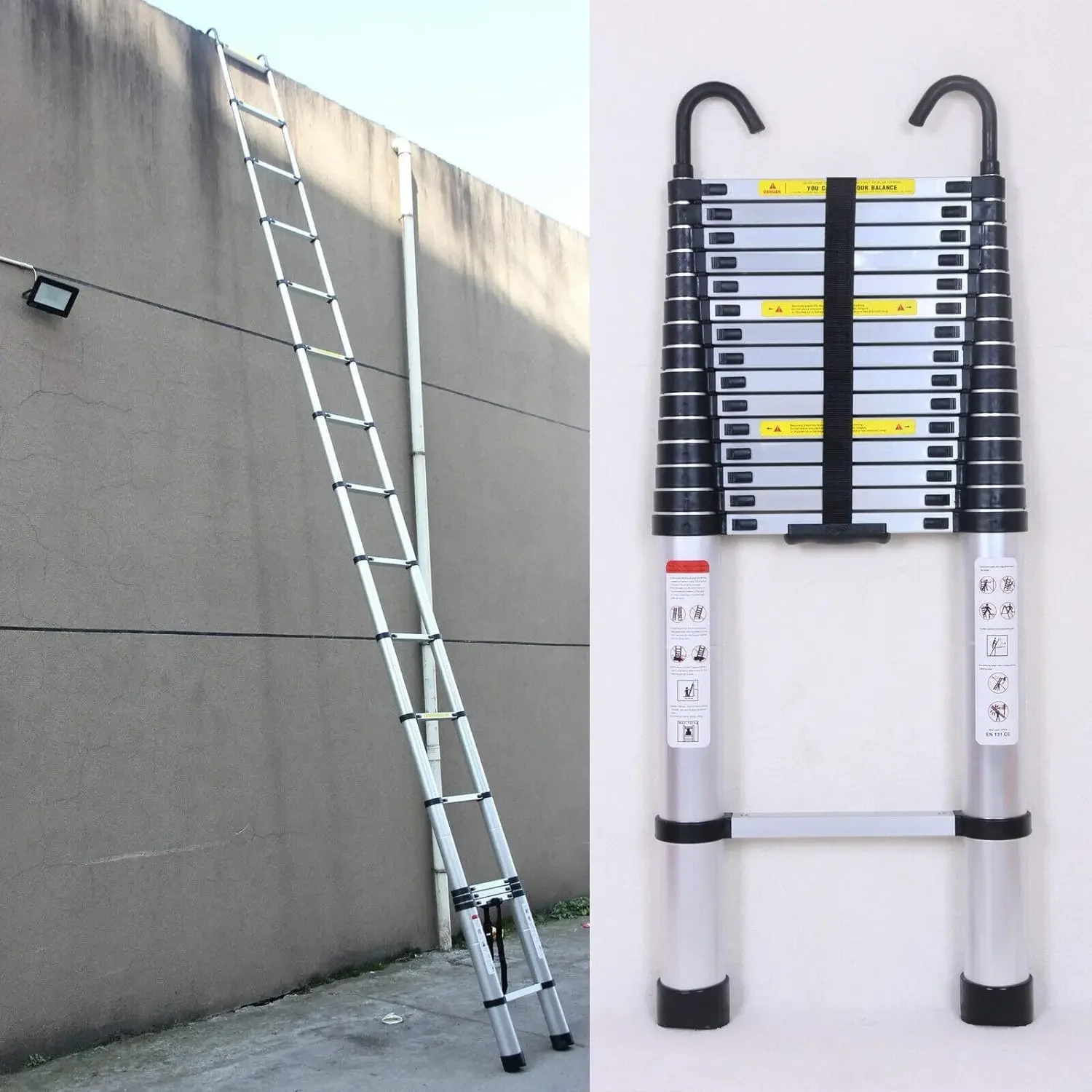 DayPlus Telescopic Ladder 6.2M/20.3FT W/Detachable Hooks&Extendable Steps,Folding Tall Loft CollapsibleLadder with Non-Slip Feet