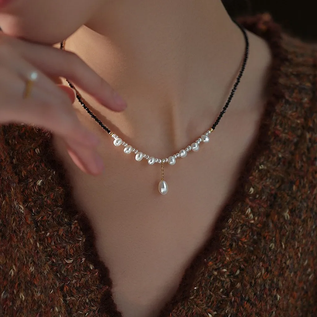 New Arrival Elegant Black Spinel Stone & Natural Freshwater Pearl 14K Gold Filled Female Pendant Necklace Jewelry Never Fade