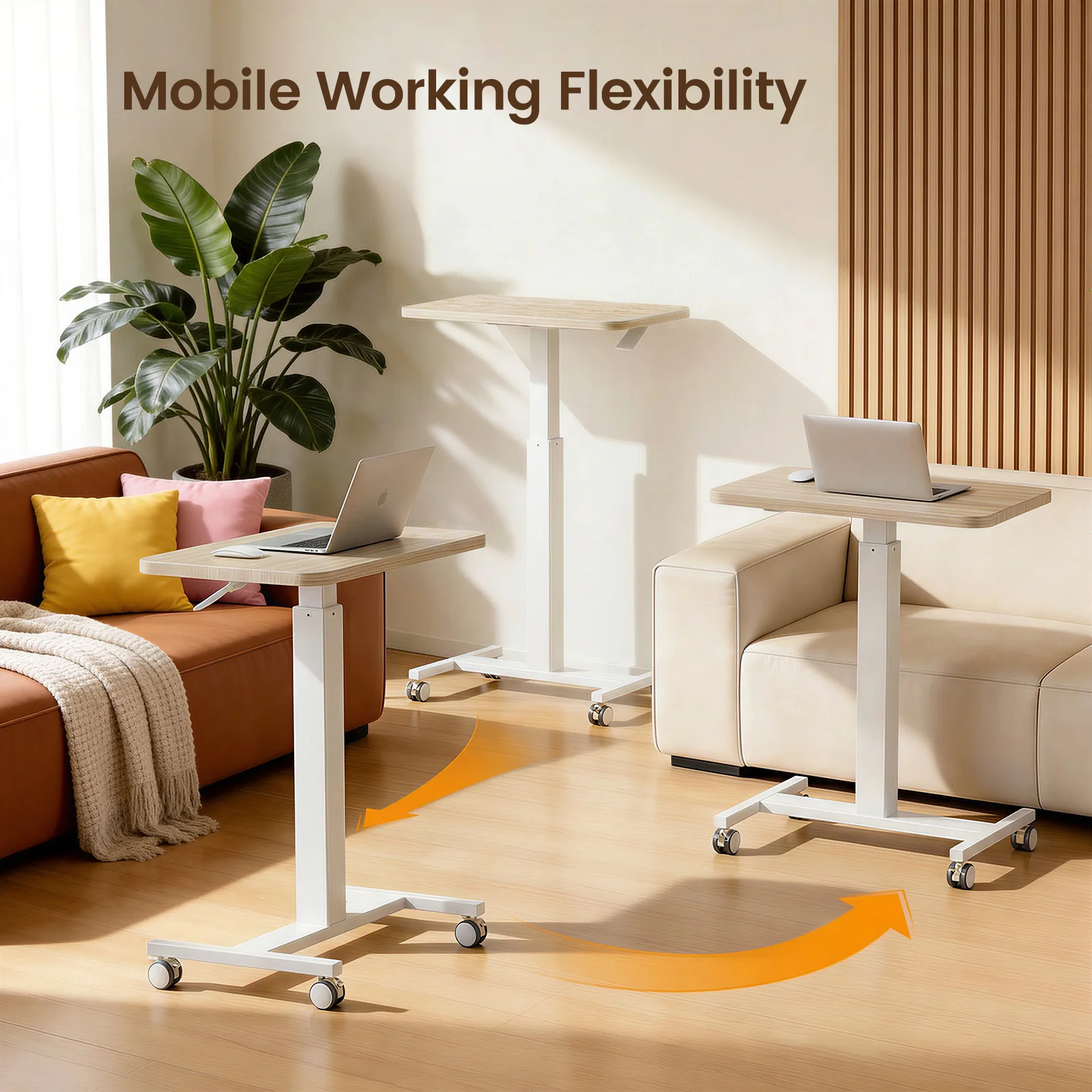 Mobile Small Standing Desk, Enhanced Adjustable Height Computer Workstations, Portable Rolling Laptop Desk with 4 Lockable Wheels for Home Office & Classroom