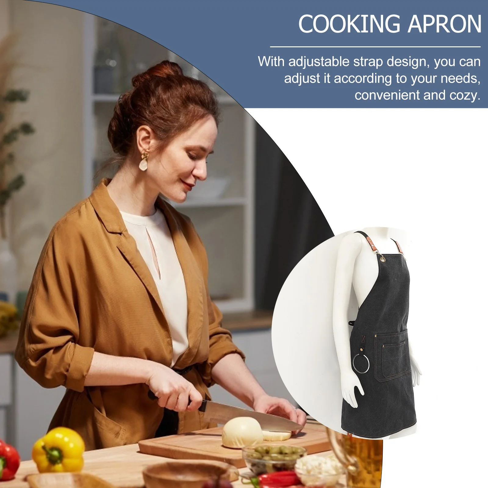 

Canvas Bartender Apron for Men Women Thickened Cross Strap Kitchen Cooking Work Apron 3 Pockets Headphone Loop Washable