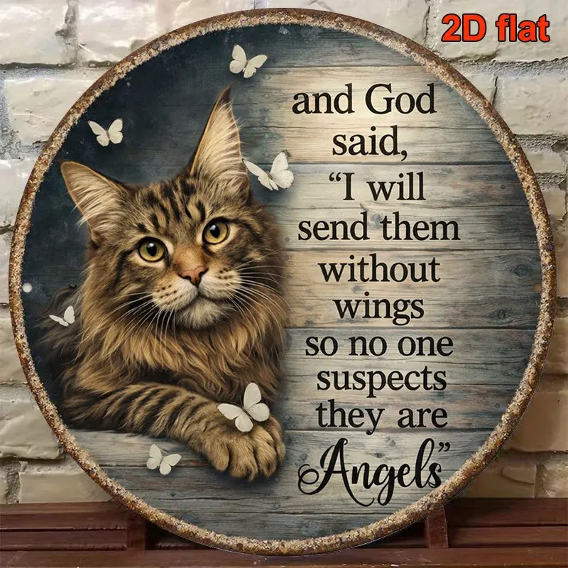 2D Flat, 1pc 1pcs Suitable for Living Room, Bedroom, Cafe Decor - Vintage Cat Angel Wall Plaque 