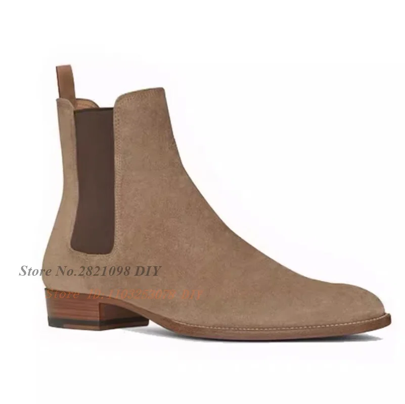 Bottes pointues brodées en cuir suédé de vache pour hommes, bottes à enfiler sur le côté, doublure à talons hauts, bottes courtes Parker, bande élastique, grande taille, ino -46