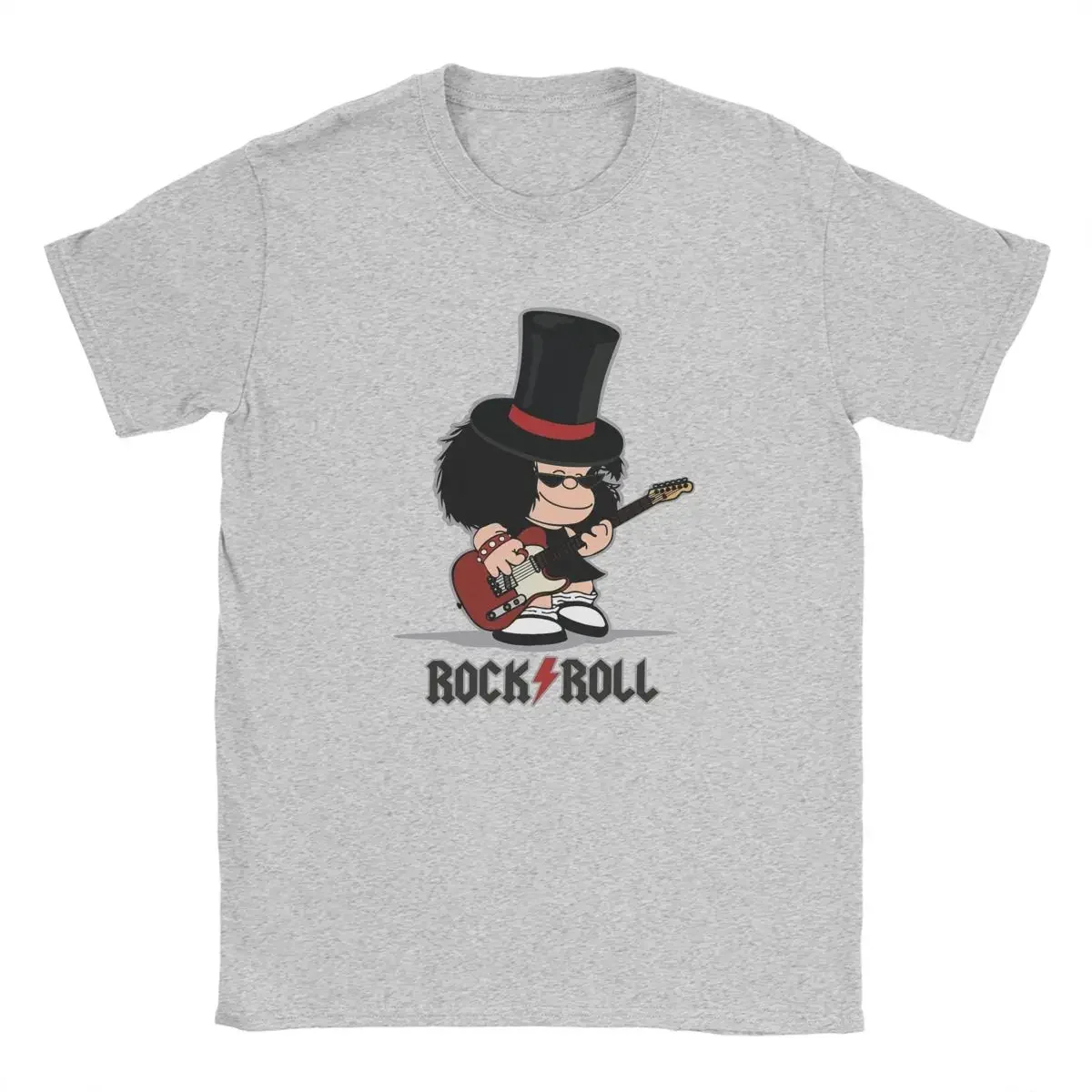 Awesome Mafalda Rock Roll T-Shirt for Men Crew Neck 100% Cotton T Shirt Quino Comics Short Sleeve Tee Plus Size Clothes harajuku