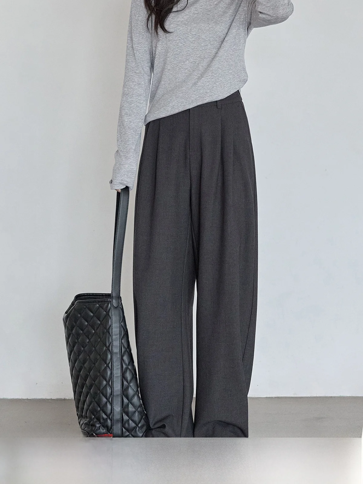 

Deep Grey High Waist Casual Pants Women's Loose Wide Leg Drapey Suit Pants Spring 2026 New Style Casual High Waist Trousers