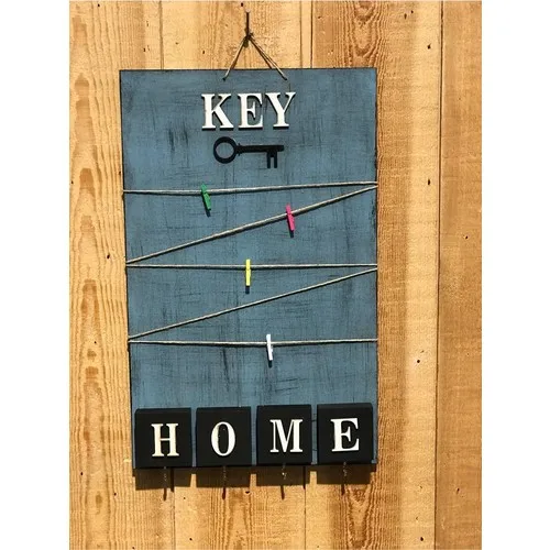 Deco Elite Latch Wood Handmade Keychain, Clothes Tree Memo Notes Tumbled Blue