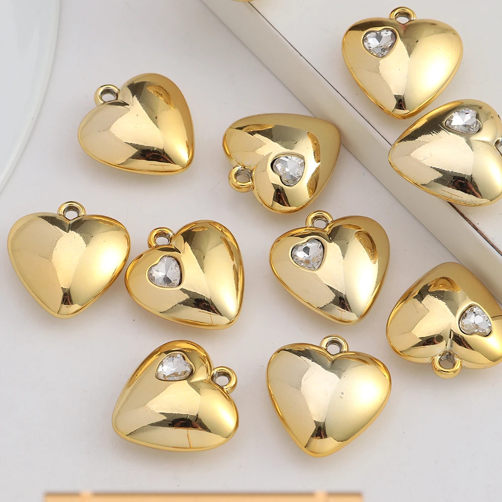 5pcs Fashion CCB Gold Color Heart  Shape Pendant Rhinestone Love Charm Beads for Necklace Bracelet Diy Jewelry Making