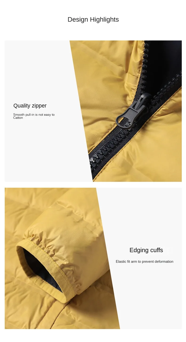 Men's Winter Down Jacket New Solid Color Fashionable Double Sided Wearable Design Outdoor Ski Sports Hooded Coat Men Warm Jacket