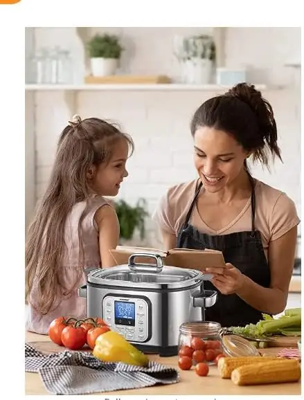 Slow Cooker, HOUSNAT 10 in 1 Programmable Cooker, 6Qt Stainless Steel, Rice Cooker, Yogurt Maker, Delay Start, Steaming Rack