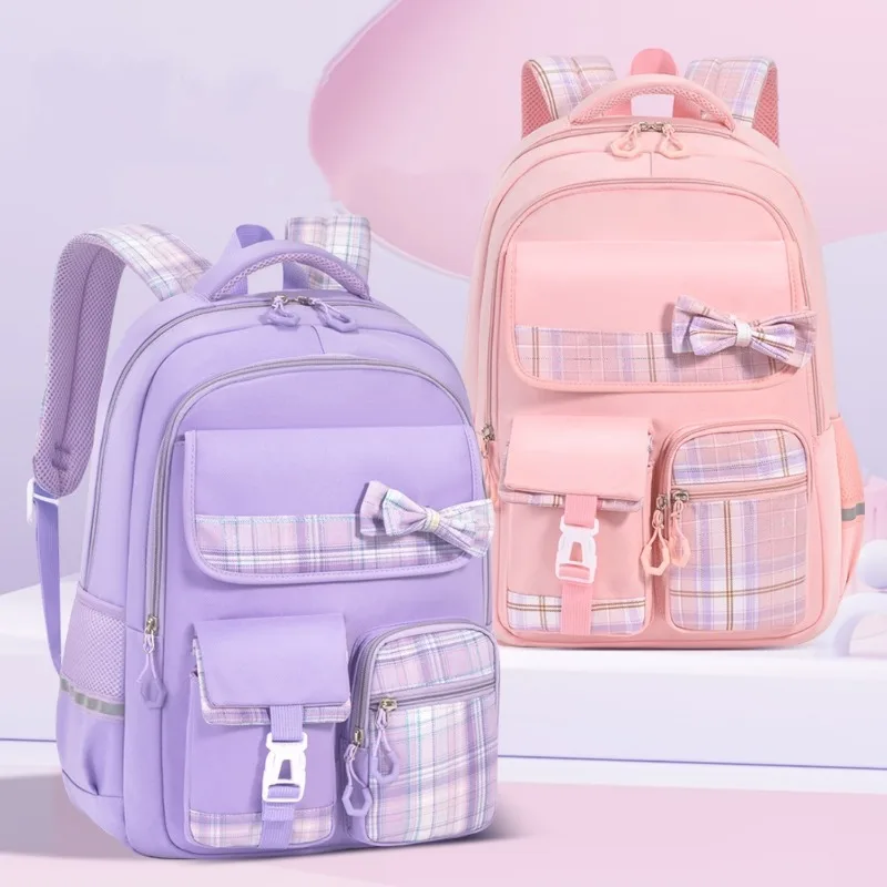 3pcs/set School Backpack for Girls Bookbag Elementary Middle School Bags Student Cute Plaid Backpack with Lunch Bag Pencil Bag