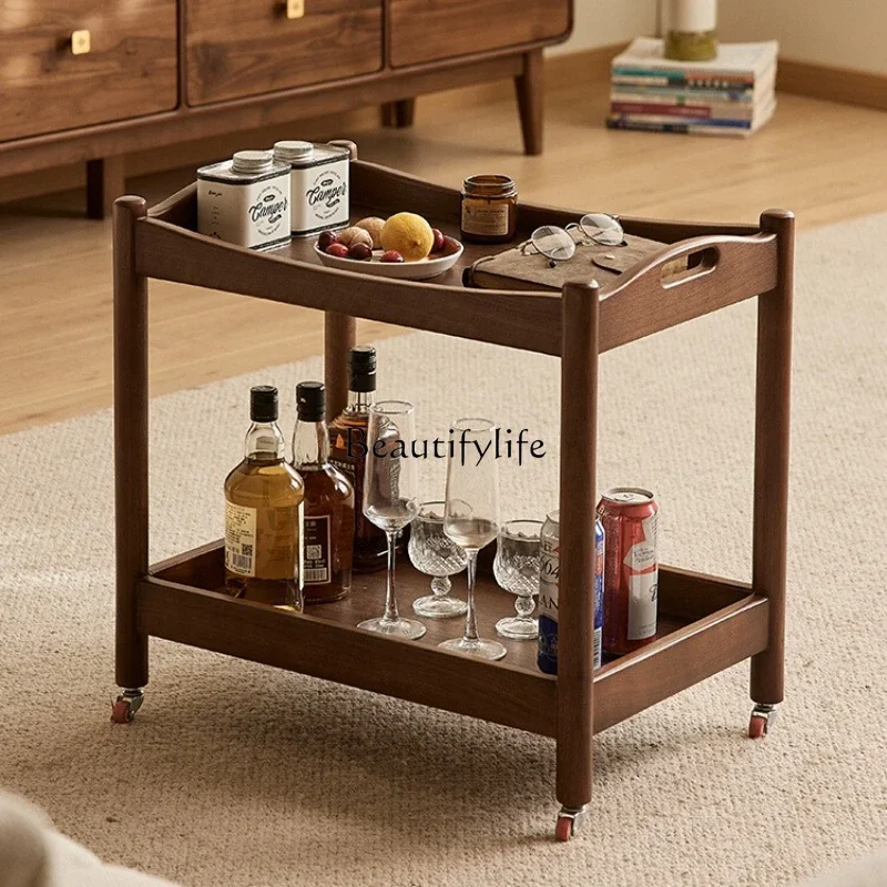 

ls 04North American black walnut edge few with wheels solid wood mobile trolley household living room corner few