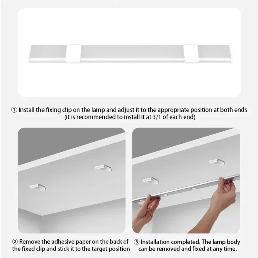 Motion Sensor LED Bar Light Rechargeable Cabinet Light 3 Colors Dimming  Kitchen Light for Closet Wardrobe Stairs 20/30/40/50cm