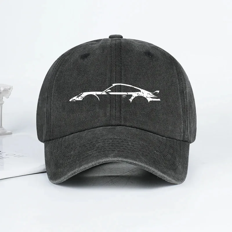 Vintage Washed Baseball Cap Classic Sports Car Silhouette Print Dad Hat Adjustable Unisex Racing Car Enthusiast Casual Sun Hat