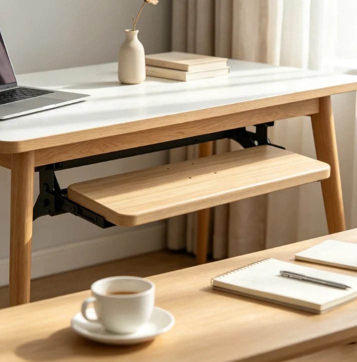 Under Desk Ergonomic Keyboard Tray, Adjustable Swivel Slide Out Drawer Rails, with Mouse Shelf for Computer Desk, Black Steel