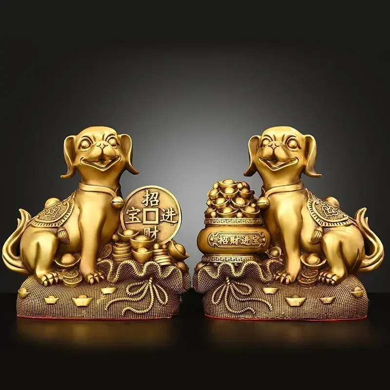 Feng Shui Copper Solid Animal Brass Dog Ornaments Treasure Money Dog Home Living Decor