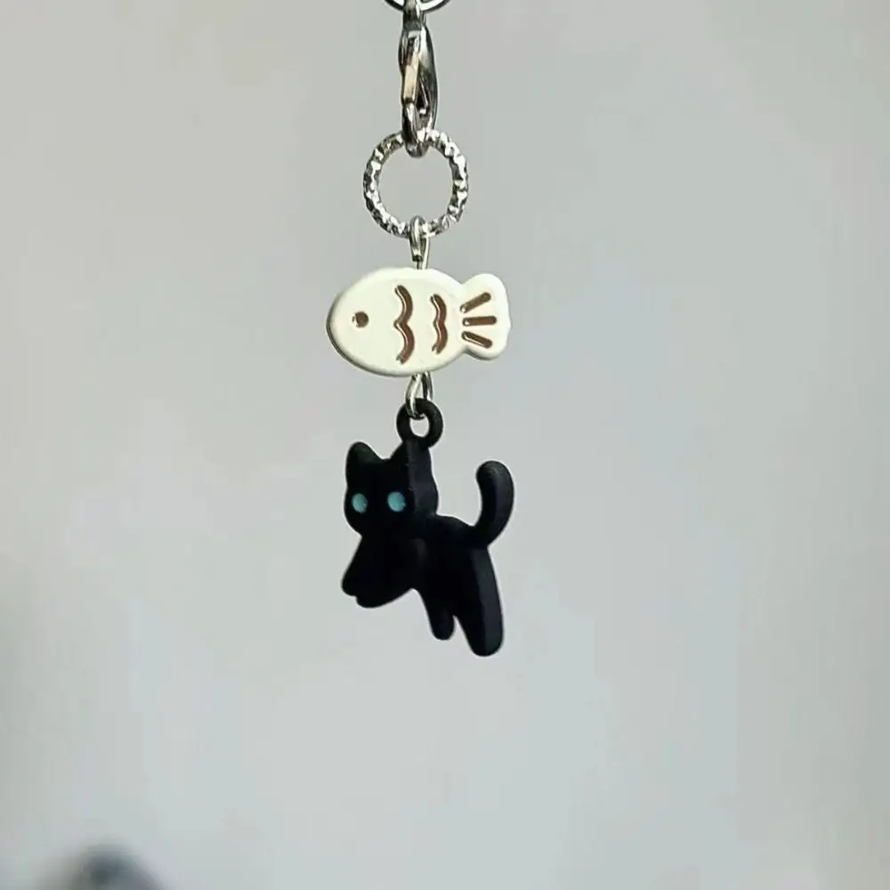 

New Black Cat Phone Charms Pendant Handmade Y2K Style Key Chain Accessories Cellphone Lanyard CCD Camera