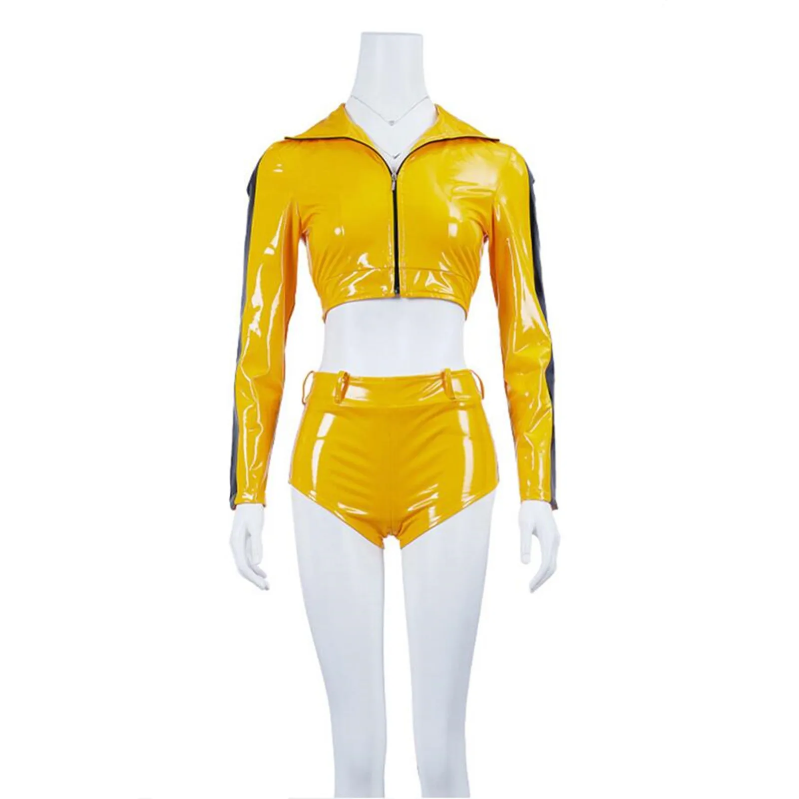 Movie Kill Bill Cosplay Costume The Bride Coat and Shorts Suit Beatrix Kiddo Halloween Tight Navel Exposed Leather Jacket Women