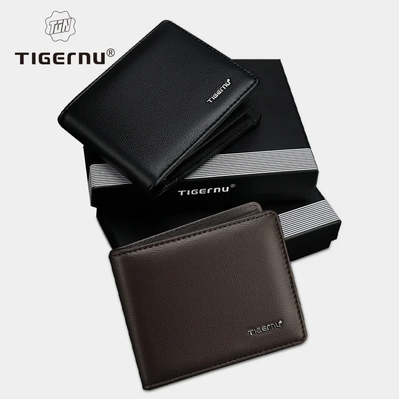 

Tigernu Men's Wallet PU Leather Purse Fashion Men Short Business Credit Card Holder Male Small Money Bags With Gift Box