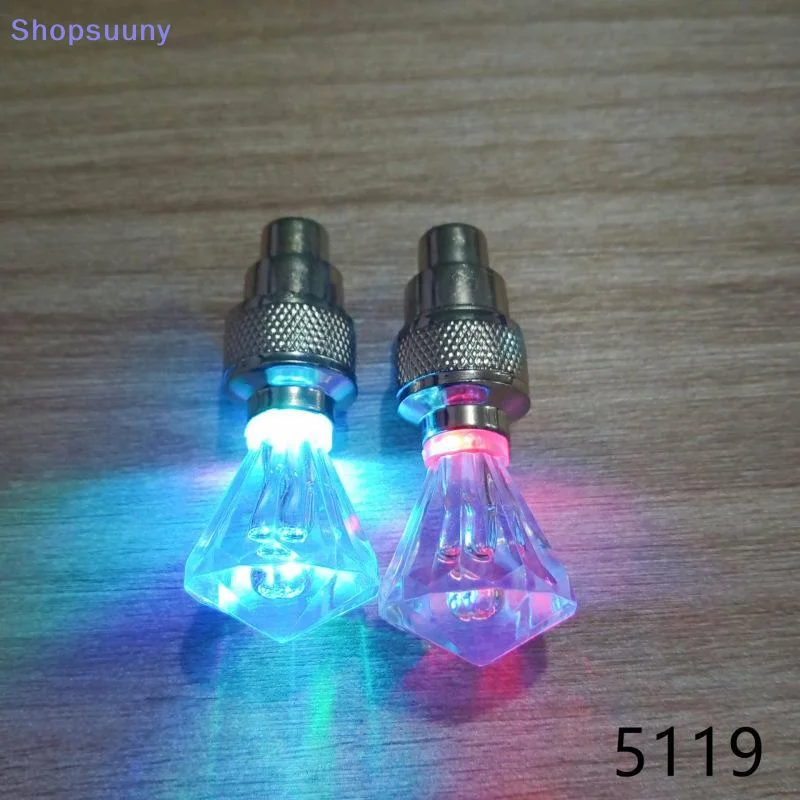 [SU]2 Pcs Diamond Design RGB LED Tire Valve Lights Colorful Flashing Waterproof For Bikes Motorbikes Night Riding[SU]