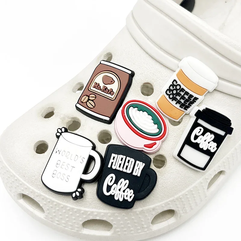 Coffee Life PVC Shoe Charms para crianças, Pins superiores, Fivela Decorações, Acessório de crachá, Presentes, Venda Única