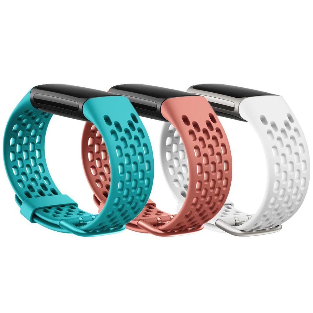 

Compatible with Fitbit Charge 5 Sport Silicone Bracelet 3-Pack Turquoise/Coral/White