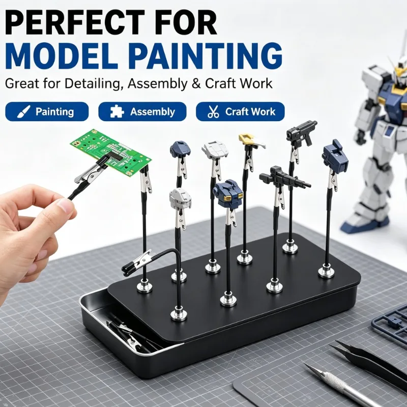 Soldering Third Hand with Strong Magnetic Base, Flexible Arms PCB Holder for Electronics Repair – Alligator Clip Welding Tool