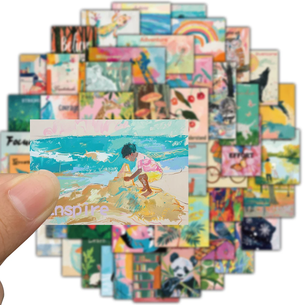 50 STKS Inspirerende Aquarel Art Posters Stickers Prachtige Notebook Esthetische Cafe Fiets Klassieke Woondecoratie Sticker ﻿