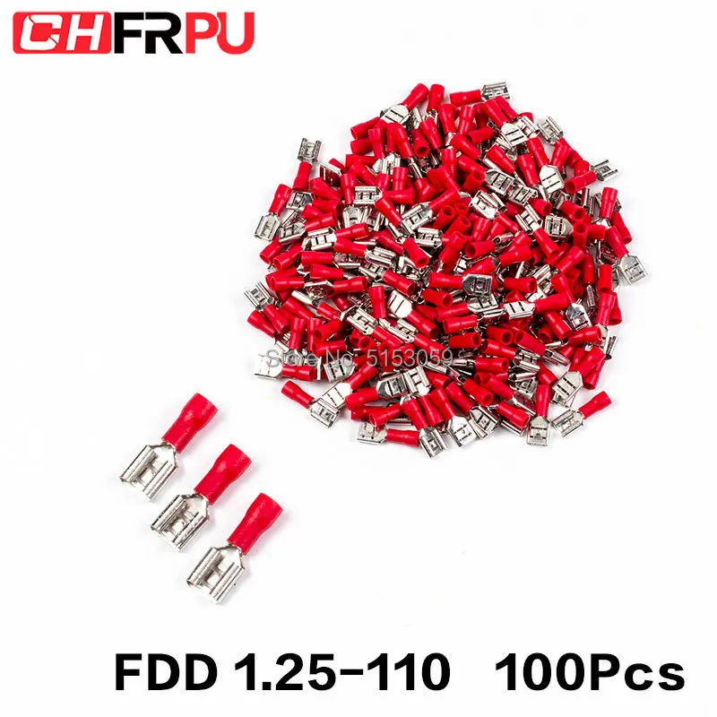 100PCS 2.8mm 22-16AWG FDFD/FDD/MDD1.25-110 Female Male Insulated Electrical Crimp Terminal for 0.5-1.5mm2 Cable Wire Connector