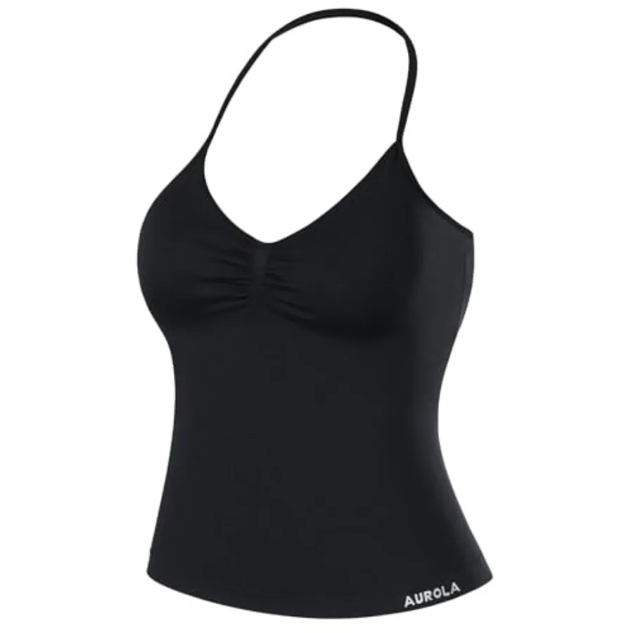 

AUROLA Iuence Longline Strappy Workout Halter Tops for Women, Removable Cups Padded Bras Impact Gym Yoga Sleevel Top