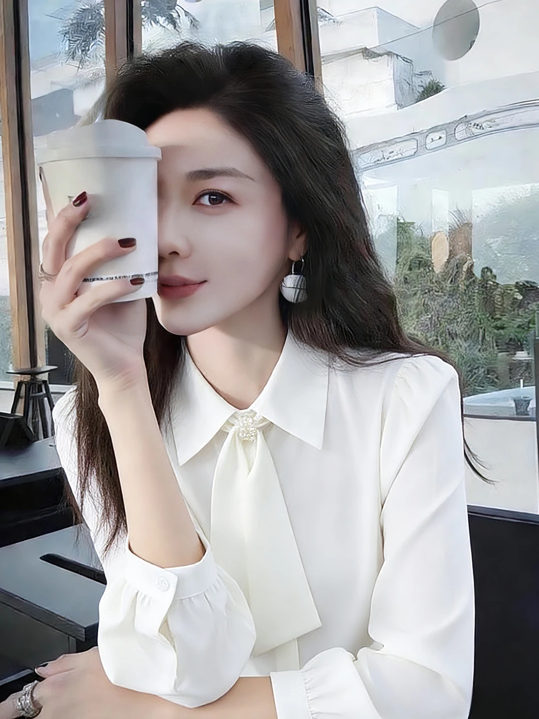 

Ele Women's Chiffon irt with Sa Long Sve Turn-down Collar Spring 2026 New Profional Dr Faionable Top